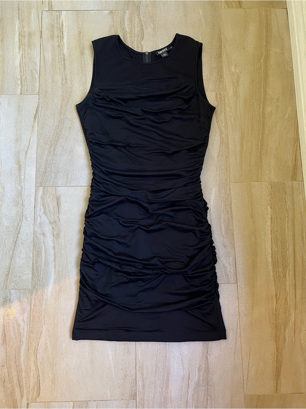 DKNYC 90s Black Sleeveless Ruched Midi Dress